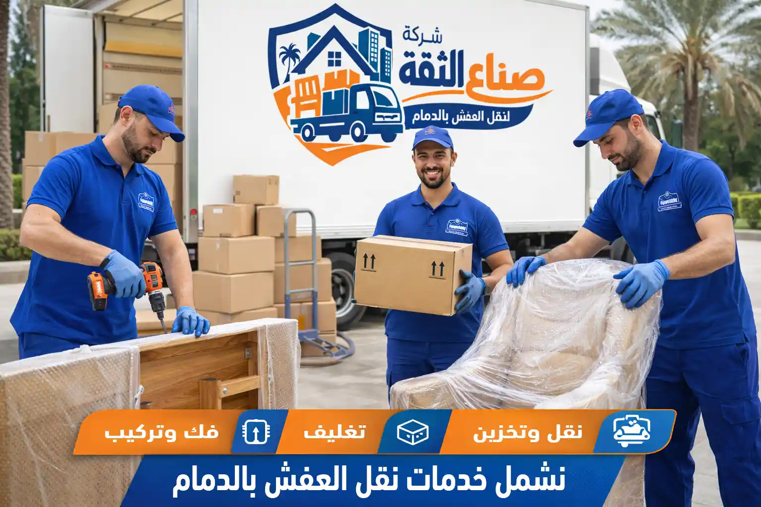 خدمات نقل عفش بالدمام تشمل الفك والتركيب والتغليف والنقل الآمن.